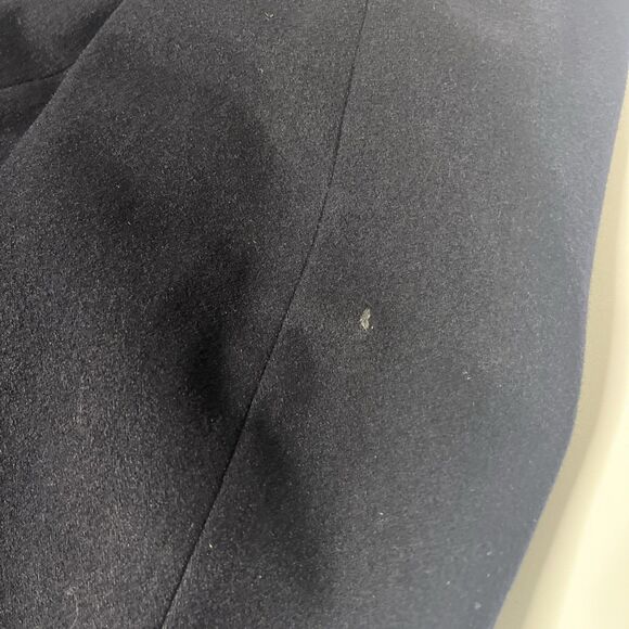 Vintage 1970s Navy Black Wool Peacoat Overcoat Pewter Buttons 38R - Picture 10 of 12